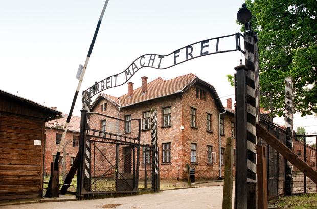 Entrance to the concentration camp at Auschwitz in Poland.