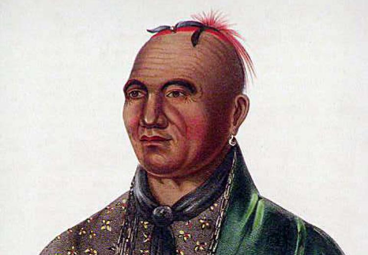 Joseph Brant or Thayendanegea, Mohawk chief, led four of the "Six Nations" against the American rebels.