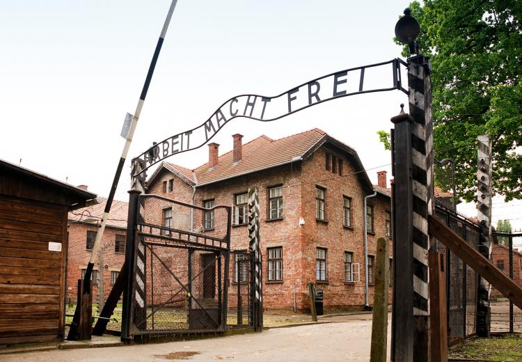 Entrance to the concentration camp at Auschwitz in Poland.