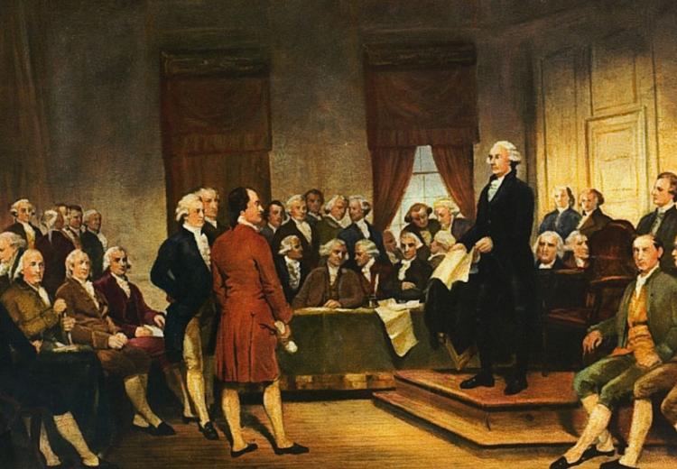 Washington at Constitutional Convention of 1787, signing of U.S. Constitution.