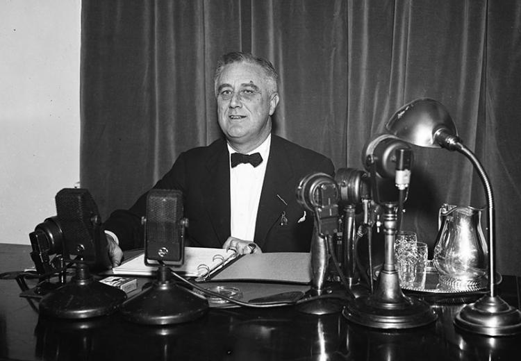 Franklin D. Roosevelt having a fireside chat in Washington, D.C, 1937.