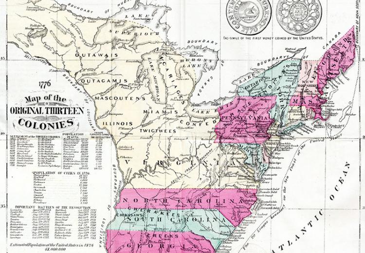 Map of the Thirteen Original Colonies.