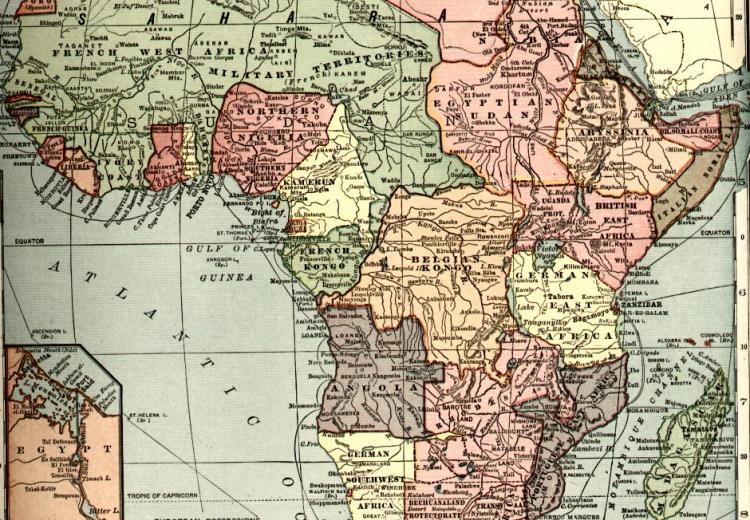 Map of Africa from the 1910s, each country is represented by a different color