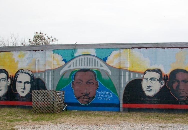 The Civil Rights Memorial Mural at the Edmund Pettus Bridge in Selma, Alabama. Photograph by Carol Highsmith. Mural by the Liberation Summer Project.