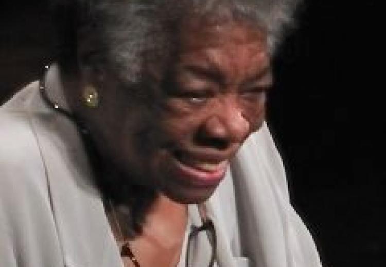 Photograph of Maya Angelou delivering a speech in 2008.