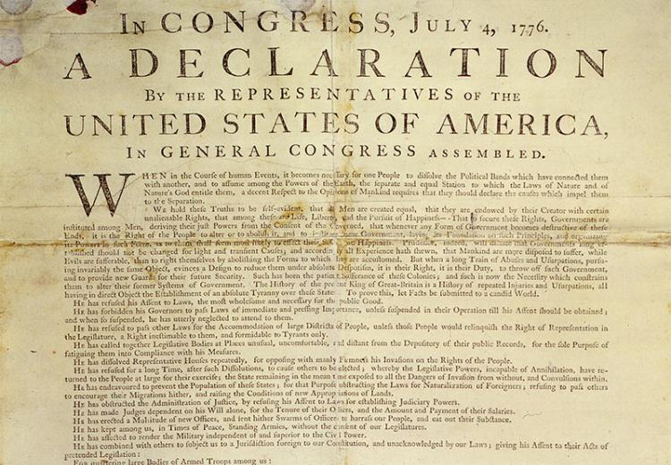 The first printed version of the Declaration of Independence by John Dunlap of Philadelphia.