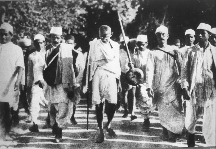 Mohandas Gandhi leading the Salt March, March 1930.